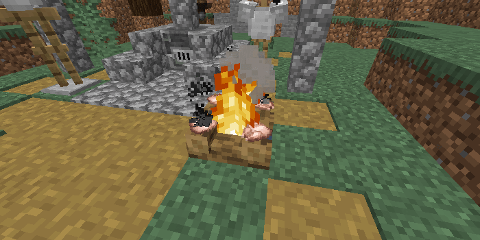 鶏肉の置かれた焚き火